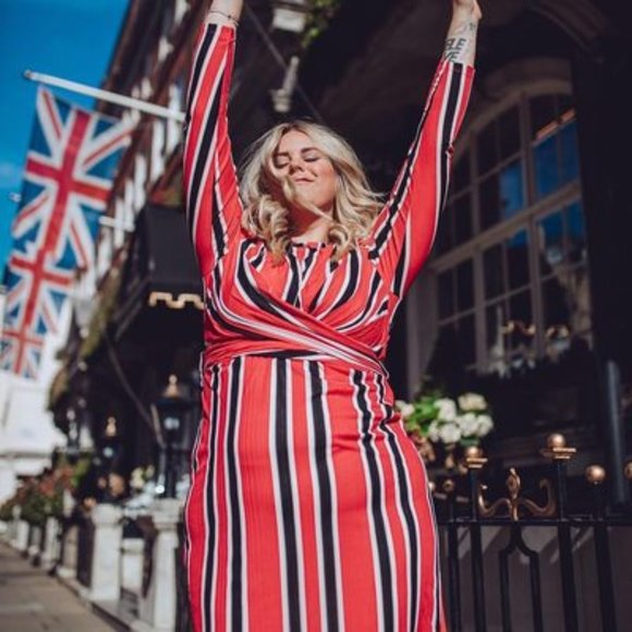 ❤️ NEW Eloquii Striped Ottoman Tie Back Midi Dress 18 - Picture 1 of 10